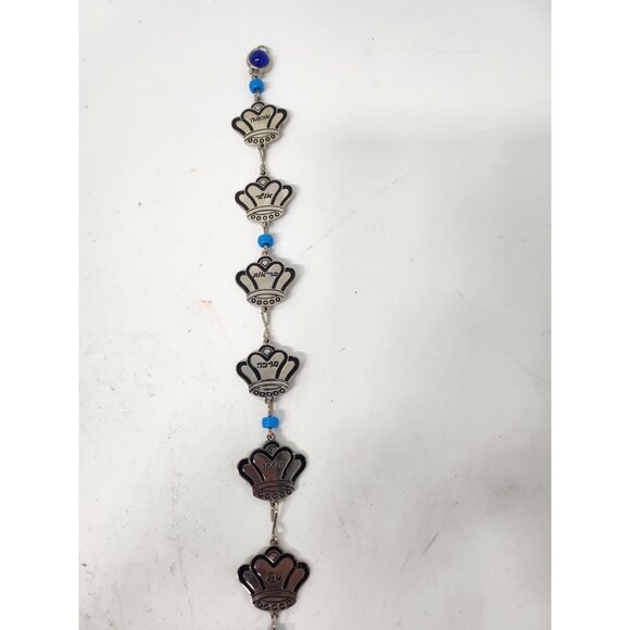 Vintage Hamsa Hand Wall Decor Metal With Crown And Beads Hanging Hebrew Judaic - Picture 3 of 6